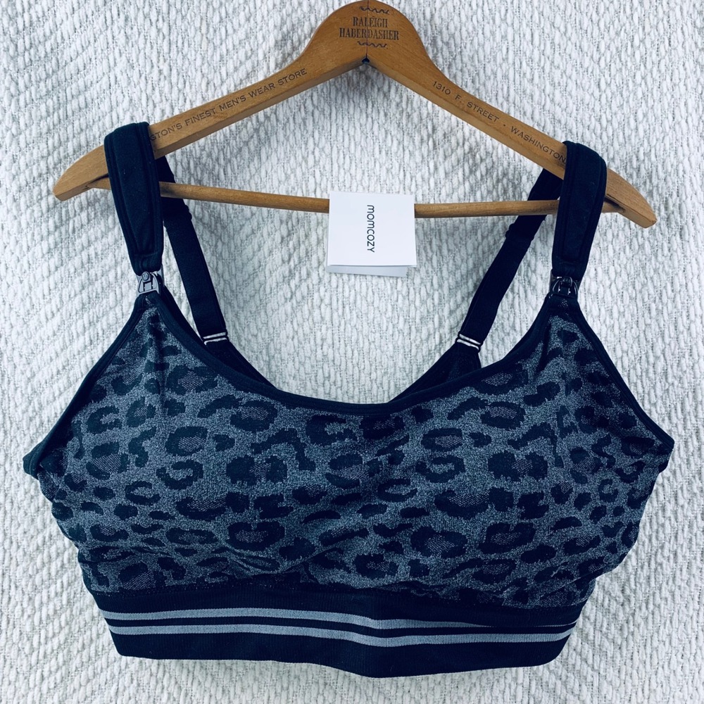 Momcozy Nursing Bra Women 3XL Black Gray Leopard Print Seamless Wireless Padded